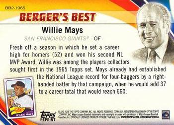 2016 Topps - Berger's Best (Series 2) #BB2-1965 Willie Mays Back