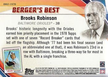 2016 Topps - Berger's Best (Series 2) #BB2-1978 Brooks Robinson Back