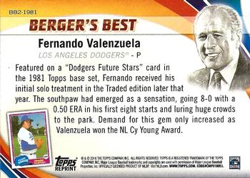 2016 Topps - Berger's Best (Series 2) #BB2-1981 Fernando Valenzuela Back