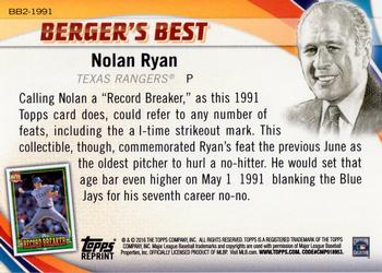 2016 Topps - Berger's Best (Series 2) #BB2-1991 Nolan Ryan Back