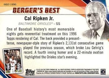 2016 Topps - Berger's Best (Series 2) #BB2-1996 Cal Ripken Jr. Back