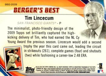 2016 Topps - Berger's Best (Series 2) #BB2-2009 Tim Lincecum Back