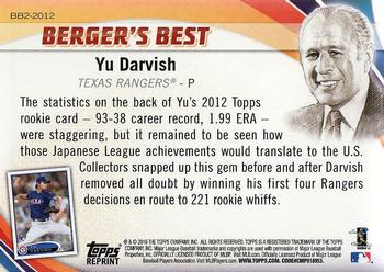 2016 Topps - Berger's Best (Series 2) #BB2-2012 Yu Darvish Back