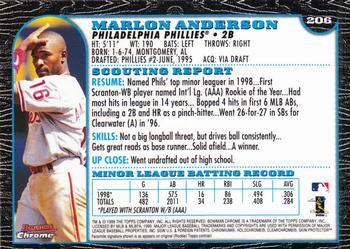 1999 Bowman Chrome #206 Marlon Anderson Back