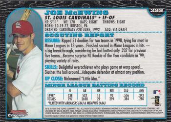 1999 Bowman Chrome #399 Joe McEwing Back