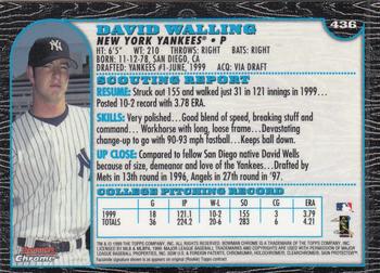 1999 Bowman Chrome #436 David Walling Back
