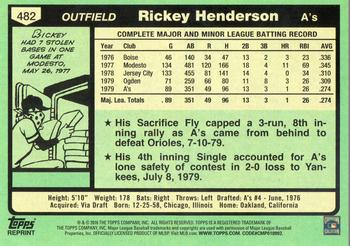 2016 Topps - Celebrating 65 Years #482 Rickey Henderson Back