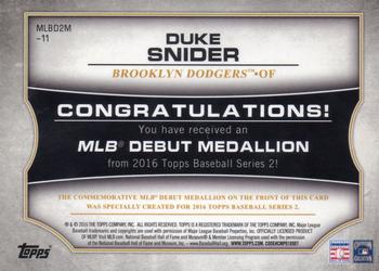 2016 Topps - MLB Debut Medallion (Series 2) #MLBD2M-11 Duke Snider Back