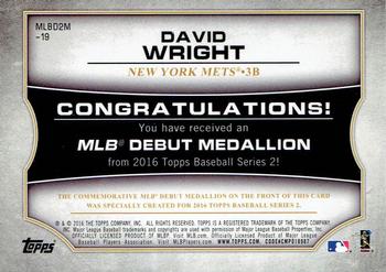 2016 Topps - MLB Debut Medallion (Series 2) #MLBD2M-19 David Wright Back