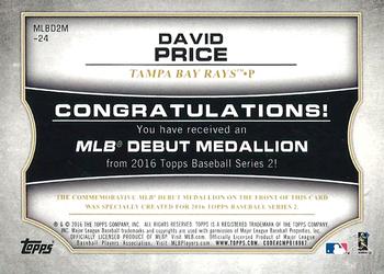 2016 Topps - MLB Debut Medallion (Series 2) #MLBD2M-24 David Price Back