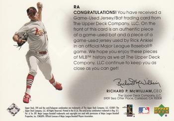 2001 SPx - Winning Materials Jersey/Bat #RA Rick Ankiel  Back