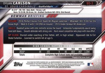 2016 Bowman Draft #BD-3 Dylan Carlson Back