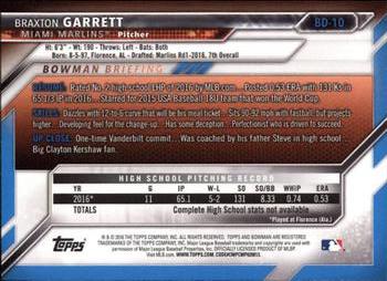 2016 Bowman Draft #BD-10 Braxton Garrett Back