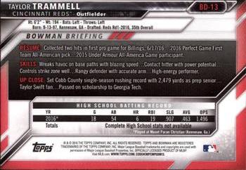 2016 Bowman Draft #BD-13 Taylor Trammell Back