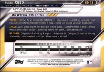 2016 Bowman Draft #BD-15 Buddy Reed Back