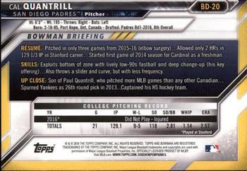2016 Bowman Draft #BD-20 Cal Quantrill Back