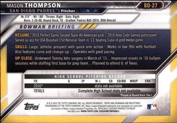 2016 Bowman Draft #BD-27 Mason Thompson Back