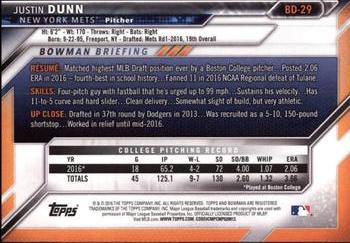 2016 Bowman Draft #BD-29 Justin Dunn Back