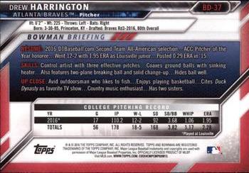 2016 Bowman Draft #BD-37 Drew Harrington Back