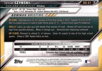2016 Bowman Draft #BD-41 Skylar Szynski Back