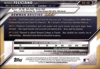 2016 Bowman Draft #BD-48 Mario Feliciano Back