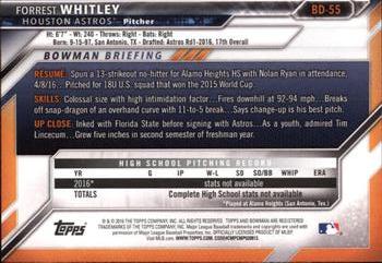 2016 Bowman Draft #BD-55 Forrest Whitley Back