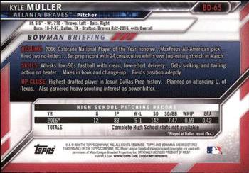 2016 Bowman Draft #BD-65 Kyle Muller Back