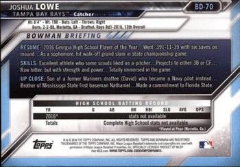 2016 Bowman Draft #BD-70 Joshua Lowe Back