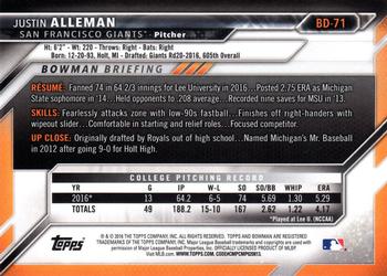 2016 Bowman Draft #BD-71 Justin Alleman Back