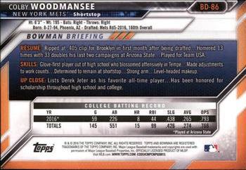 2016 Bowman Draft #BD-86 Colby Woodmansee Back