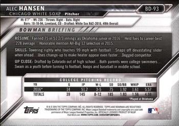 2016 Bowman Draft #BD-93 Alec Hansen Back