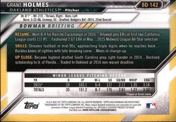 2016 Bowman Draft #BD-142 Grant Holmes Back