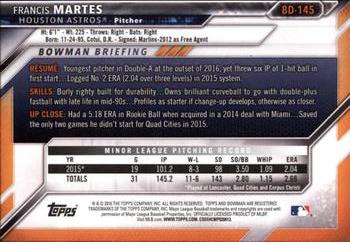 2016 Bowman Draft #BD-145 Francis Martes Back