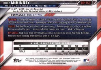 2016 Bowman Draft #BD-153 Billy McKinney Back