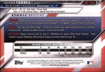 2016 Bowman Draft #BD-160 Gleyber Torres Back