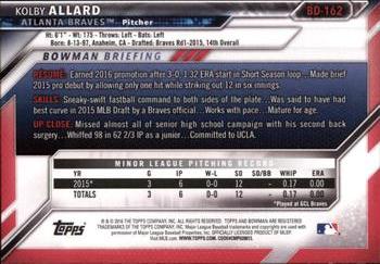 2016 Bowman Draft #BD-162 Kolby Allard Back