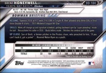 2016 Bowman Draft #BD-184 Brent Honeywell Back