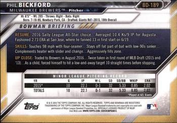 2016 Bowman Draft #BD-189 Phil Bickford Back