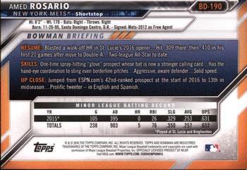 2016 Bowman Draft #BD-190 Amed Rosario Back