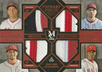 2016 Topps Museum Collection - Four-Player Primary Pieces Quad Relics Copper #PPFQ-FVHC Aroldis Chapman / Billy Hamilton / Todd Frazier / Joey Votto Front