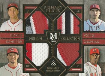 2016 Topps Museum Collection - Four-Player Primary Pieces Quad Relics Gold #PPFQ-FVHC Aroldis Chapman / Billy Hamilton / Todd Frazier / Joey Votto Front