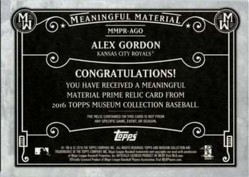 2016 Topps Museum Collection - Meaningful Material Prime Relics #MMPR-AGO Alex Gordon Back