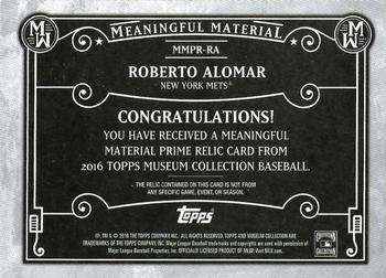 2016 Topps Museum Collection - Meaningful Material Prime Relics #MMPR-RA Roberto Alomar Back