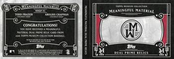 2016 Topps Museum Collection - Meaningful Material Dual Prime Relics Book #MMDP-FC Aroldis Chapman / Todd Frazier Back