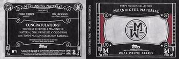2016 Topps Museum Collection - Meaningful Material Dual Prime Relics Book #MMDP-TJ Mike Trout / Bo Jackson Back