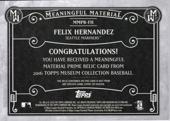 2016 Topps Museum Collection - Meaningful Material Prime Relics Gold #MMPR-FH Felix Hernandez Back