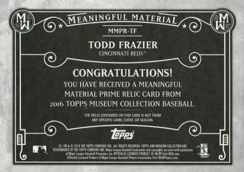 2016 Topps Museum Collection - Meaningful Material Prime Relics Gold #MMPR-TF Todd Frazier Back
