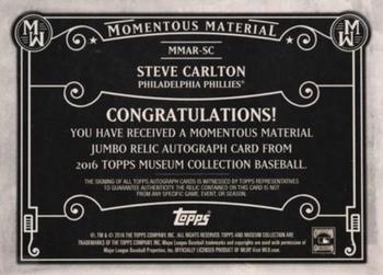 2016 Topps Museum Collection - Momentous Material Jumbo Patch Autographs Gold #MMAR-SC Steve Carlton Back