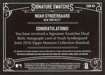 2016 Topps Museum Collection - Signature Swatches Dual Relic Autographs #SSD-NS Noah Syndergaard Back