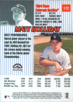 1999 Bowman's Best #172 Matt Holliday Back
